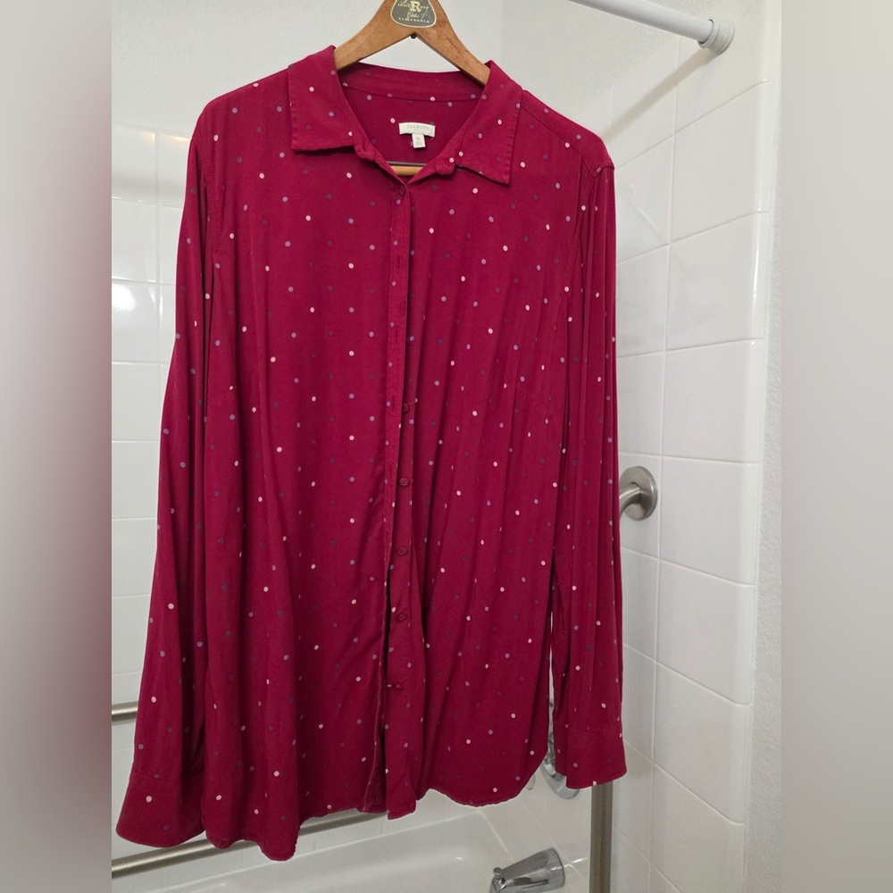 Talbots Women's Burgundy Polka Dot Button Down Shirt